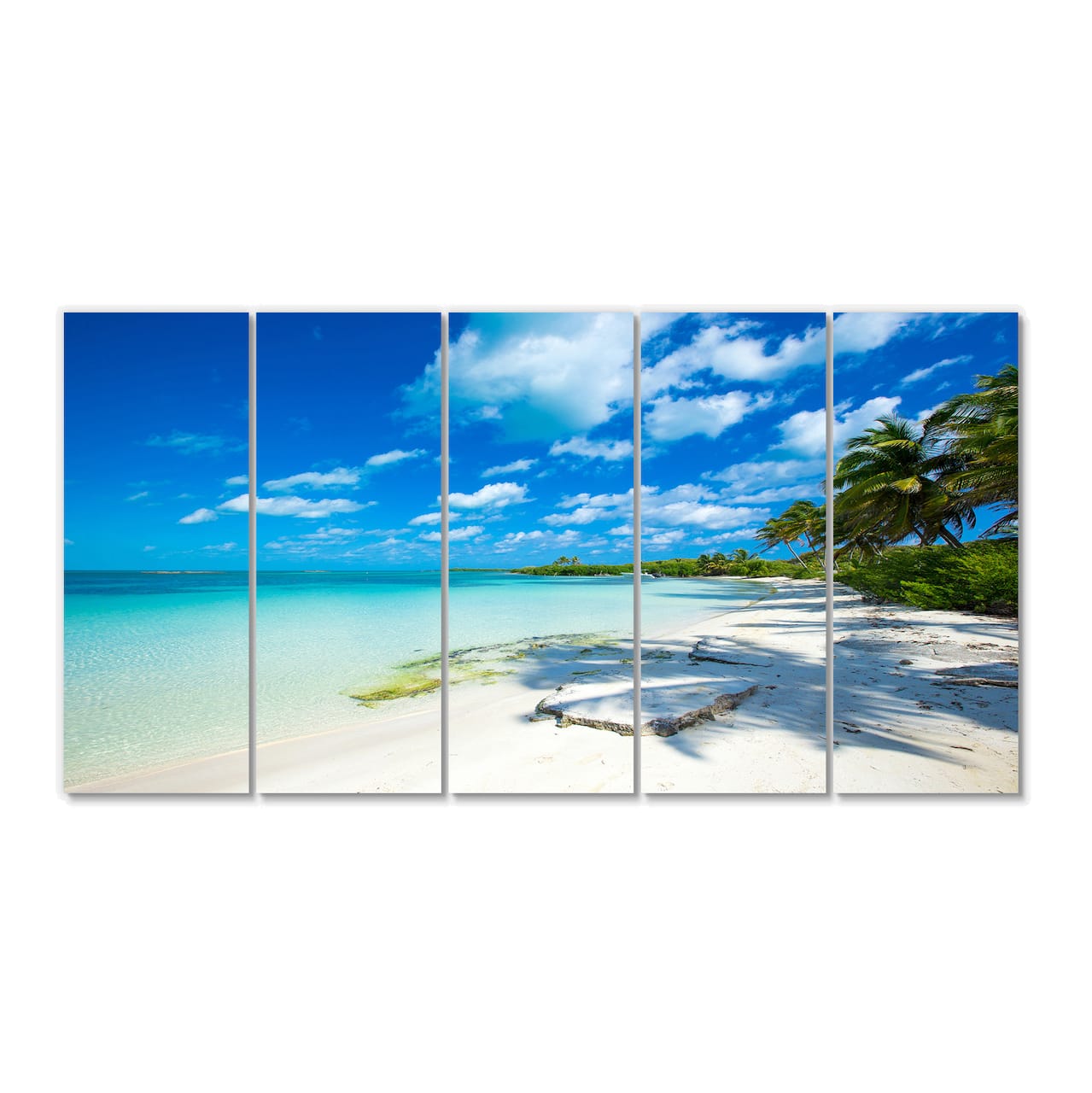 Designart - Tropical Beach with Palm Shadows - Large Seashore Canvas Print